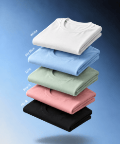 Combo Pack of (5) Men's Premium Round Neck T-Shirts White, Sky Blue, Mint, Peach, Black