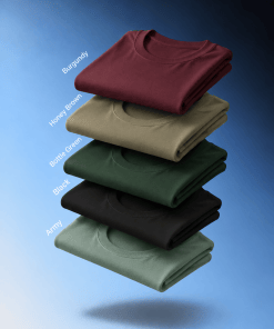 Combo Pack of (5) Men's Premium Round Neck T-Shirts Burgundy, Honey Brown, Bottle Green, Black, Army Green
