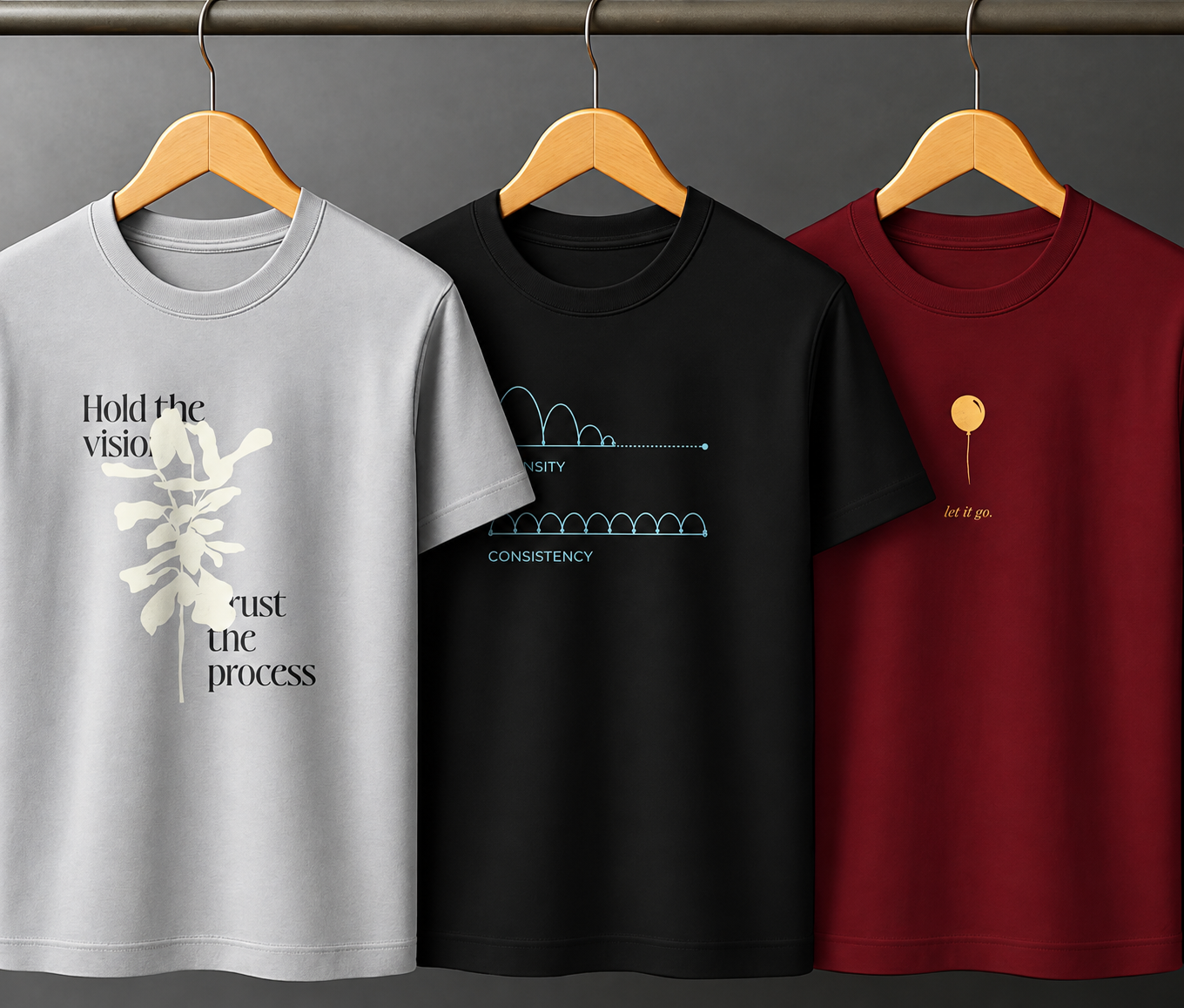 Combo Set (3) Men's Premium Graphic Printed Round Neck T-Shirt White, Black, Burgundy