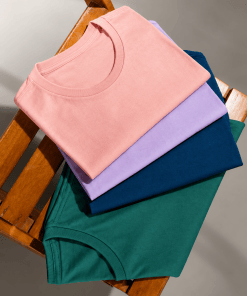 Combo Pack of (4) Men's Premium Plain Round Neck T-Shirts Peach, Lavender, Navy Blue, Bottle Green