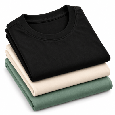 Combo Pack of (3) Men's Premium Plain Round Neck T-Shirts Black, Cream, Sage Green