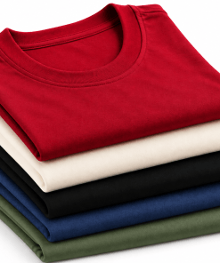 Combo Pack of (6) Men's Premium Plain Round Neck T-Shirts Red, Cream, Black, Navy Blue, Olive Green
