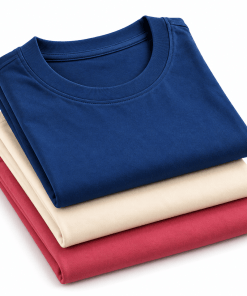 Combo Pack of (3) Men's Premium Plain Round Neck T-Shirts Navy Blue, Cream, Rose Pink