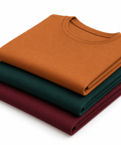 Combo Pack of (3) Men's Premium Round Neck Cotton T-Shirts Rust Orange, Dark Green, Burgundy Red