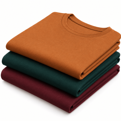 Combo Pack of (3) Men's Premium Round Neck Cotton T-Shirts Rust Orange, Dark Green, Burgundy Red