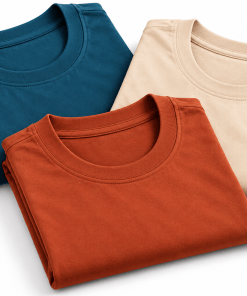 Combo Pack of (3) Men's Premium Plain Round Neck T-Shirts Teal Blue, Cream, Rust Orange