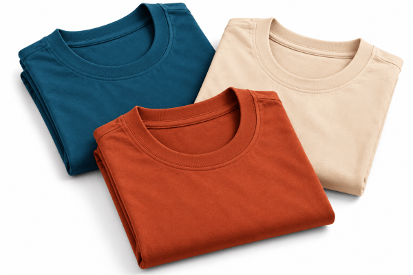 Combo Pack of (3) Men's Premium Plain Round Neck T-Shirts Teal Blue, Cream, Rust Orange