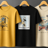 Combo Set (3) Men's Premium Graphic Printed Round Neck T-Shirt Mustard Yellow, Black, Cream