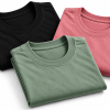 Combo Pack of (3) Men's Premium Plain Round Neck T-Shirts Black, Rose Pink, Sage Green