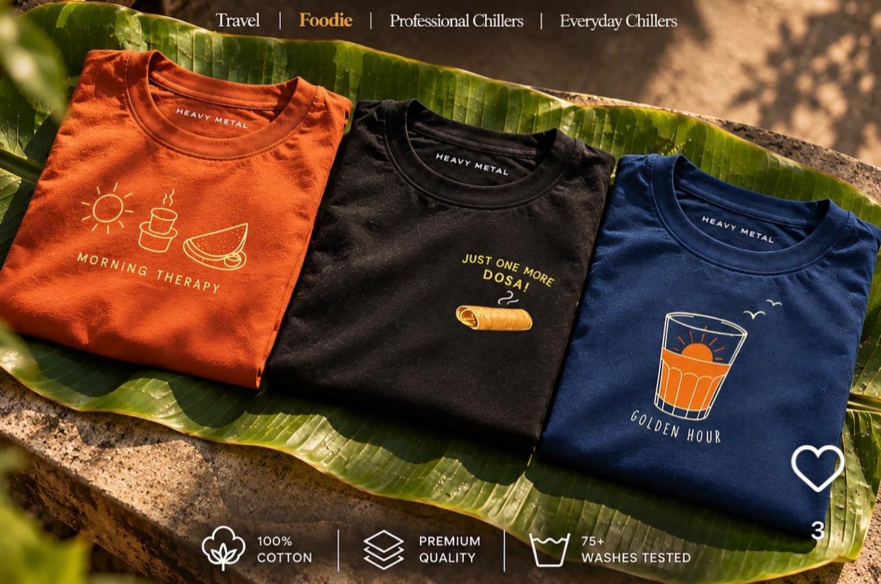 Combo Pack of (3) Men's Premium Printed Round Neck T-Shirts Orange, Black, Navy Blue